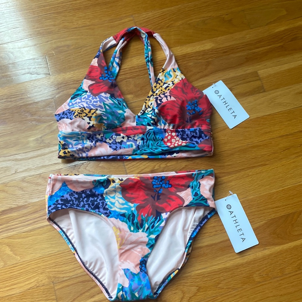Athleta A-C cup (medium) printed top & full printed bottom (medium).